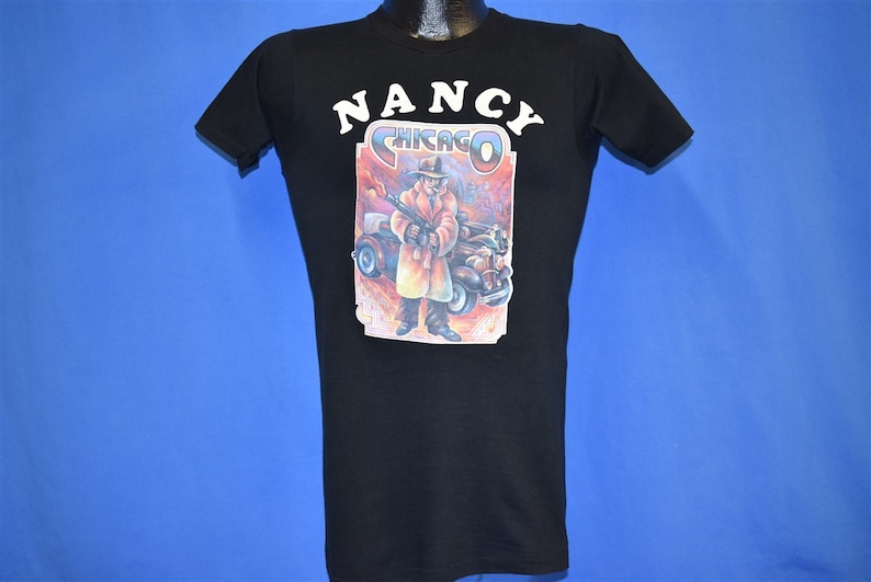 70s Chicago Nancy Iron On Mobster Gun Smoke Black Soft t-shirt Extra Small