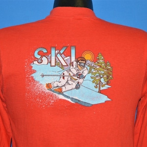 80er Jahre Ski Allan&#39;s Wine & Spirits Langarm-T-Shirt Small