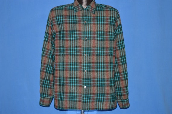 50s Penney's Towncraft Shadow Plaid Wool Shirt Me… - image 2