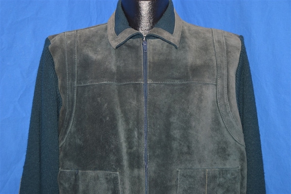 80s Blue Suede Sweater Jacket Men's Large