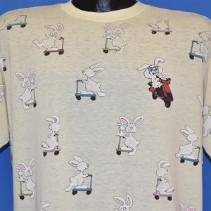 80s Bunny Rabbit Riding Scooter Moped Cute Funny All Over Print t-shirt Large