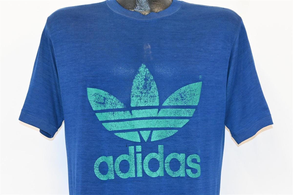 80s Adidas Trefoil Logo Three Stripe Company Blue Double