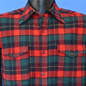 40s Pendleton Red Green Plaid Wool Flannel Button Down Shirt Medium
