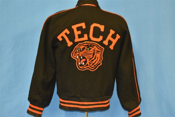 50s Tiger Tech Black Orange Wool Letterman Jacket… - image 2