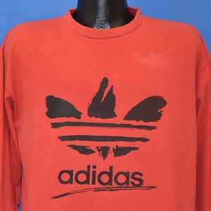 80s Adidas Trefoil Logo Red Black Long Sleeve t-shirt Extra Large