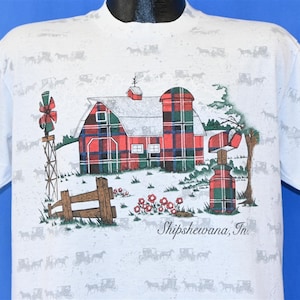 90s Shipshewana Indiana Barn Plaid AOP t-shirt Large