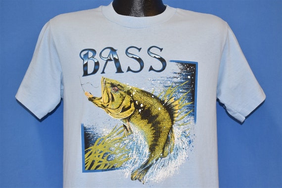 90s Largemouth Bass Fish Fisherman Angler Fishing Blue T-shirt