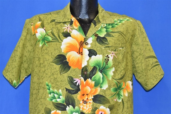 50s Reef Hibiscus Aloha Hawaiian Shirt Medium - image 1