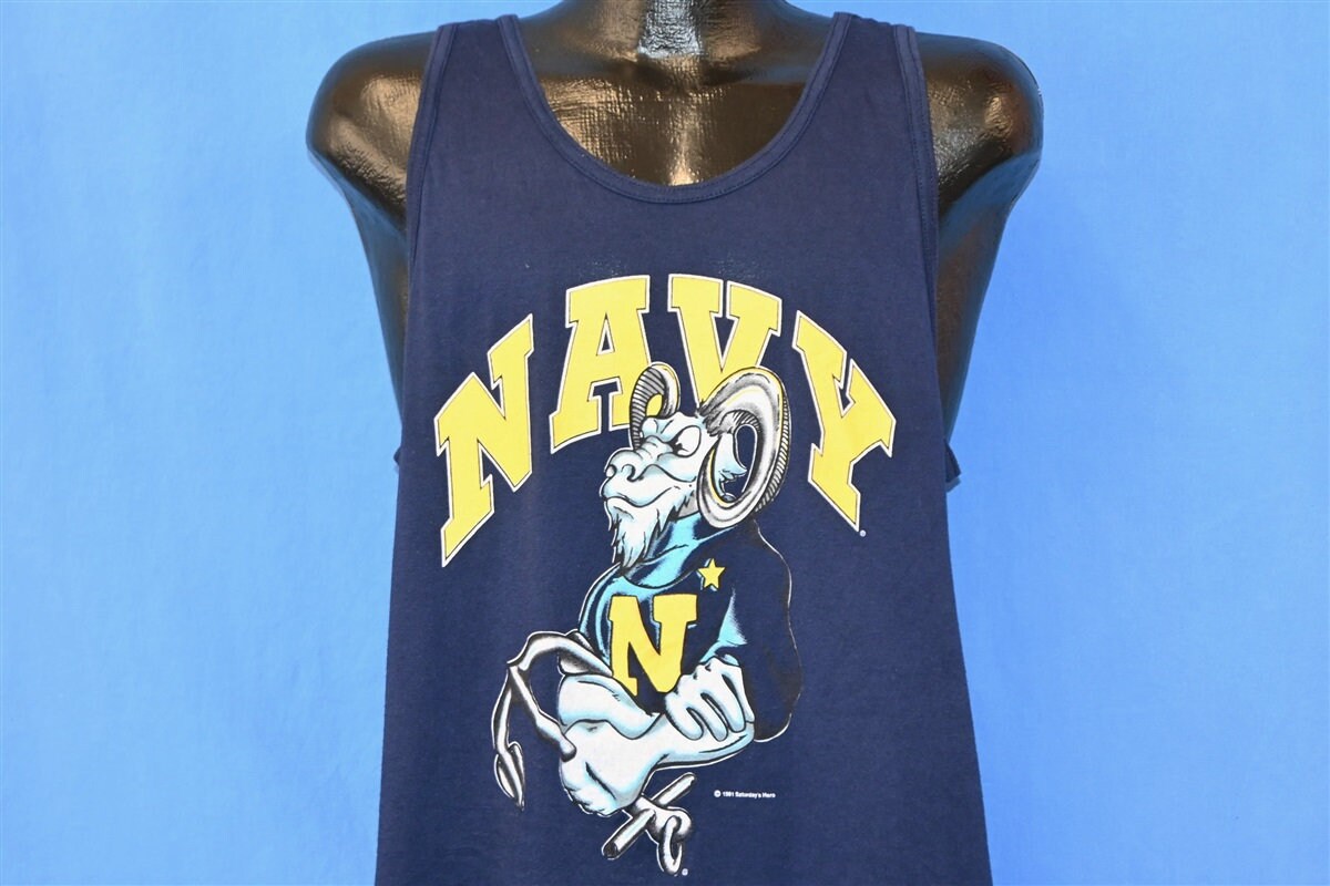 90s US Navy Naval Academy Bill the Goat Mascot Military Tank Top T-shirt  Large 