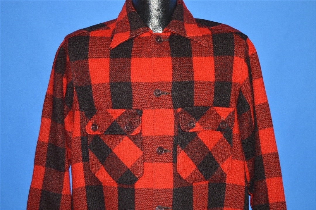 40s Red Checkered Wool Plaid Hunting Shirt Large - Etsy