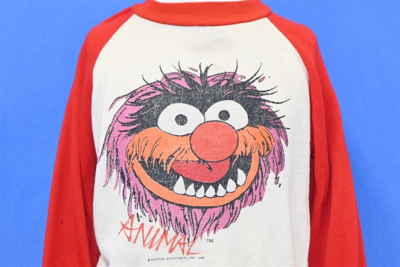 80s Muppets Animal Jim Henson Puppet Raglan Sweatshirt Youth Medium image 1