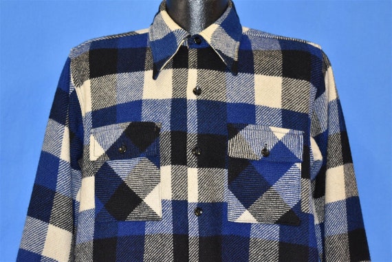 40s Big Yank Blue Cream Plaid Wool Workwear Button