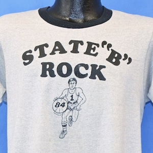 80s State &quot;B&quot; Rock 1984 Basketball Tournament Heathered Gray Ringer t-shirt Medium