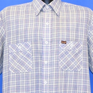 80s Wrangler Blue Red White Plaid Pocket Button Down Shirt Large
