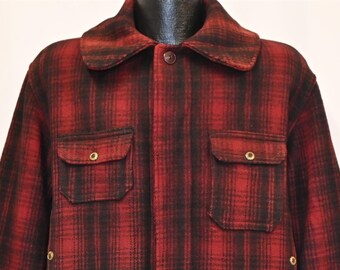 30s Woolrich Red Black Plaid 503 Wool Mackinaw Hunting Coat Large