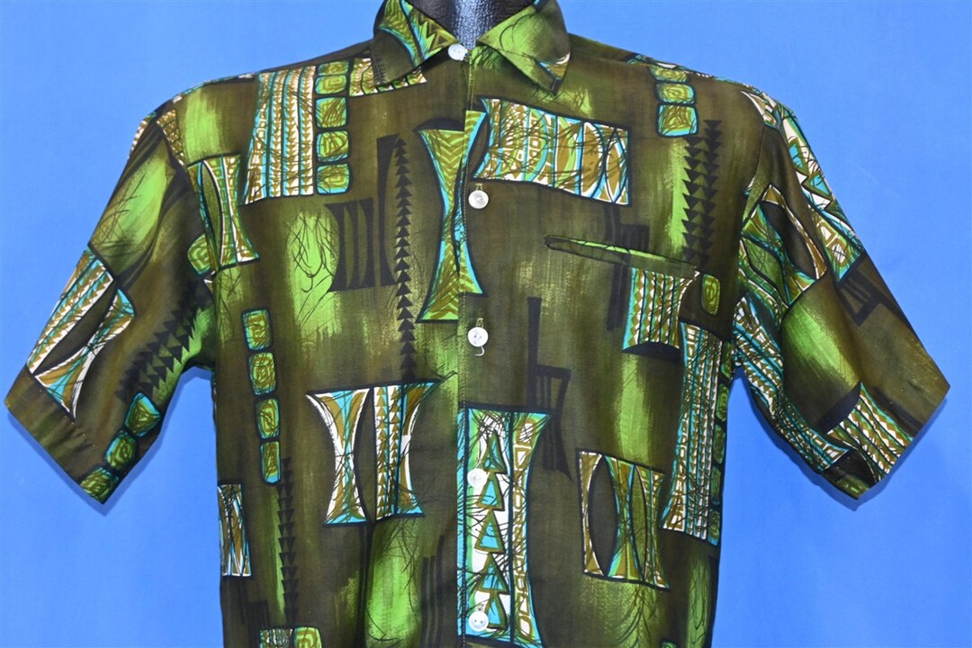 50s Royal Aloha Green Tribal High Waisted Hawaiian Shirt Small - Etsy