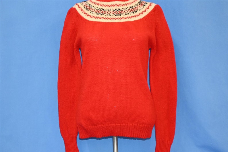 80s John Meyer Red Snowflake Wool Pullover Sweater Women's Extra Small image 2