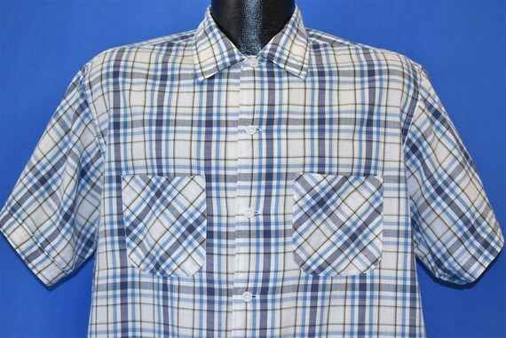 50s Pennleigh White Blue Plaid Square Bottom Butto
