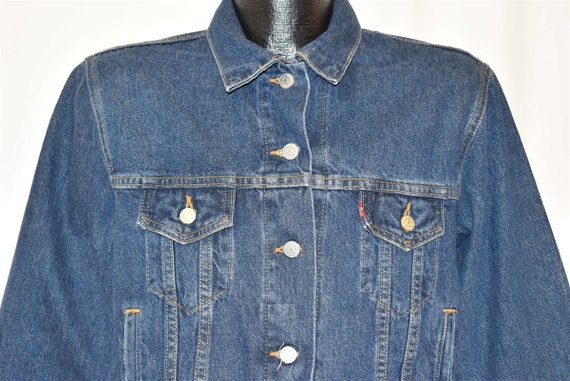 90s Levis Dark Wash Denim Type 3 Trucker Jacket S… - image 1