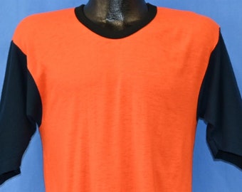 60s Orange Navy Blue Polyester Blank Solid Soft t-shirt Medium