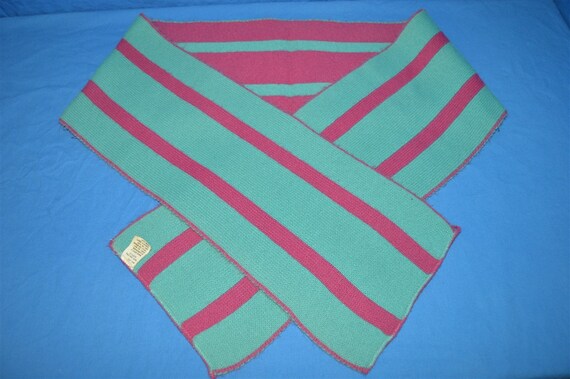 80s Pink and Teal Acrylic Striped Winter Scarf - image 2