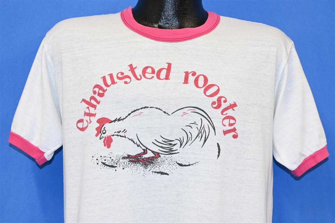 70s Exhausted Rooster Pipe Tobacco Funny Chicken Logo Ringer Tshirt