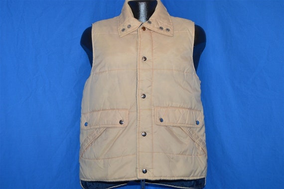 70s Alto Tan And Blue Snap Up Ski Vest Small - image 2