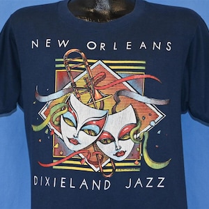 80s New Orleans Dixieland Jazz Music Louisiana Mardi Gras Mask t-shirt Medium