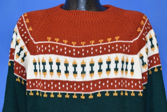 80s JC Penney Red Green Geometric Snowflake Pullov