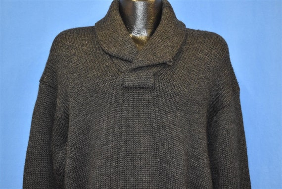 80s Ralph Lauren Polo Shawl Neck Charcoal Wool Sw… - image 1