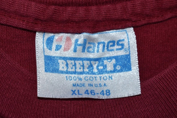 90s Organic Farms Logo Maroon Red Hanes t-shirt E… - image 5