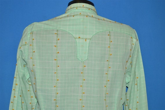 50s Rockmount Green Floral Cowboy Shirt Large - image 3