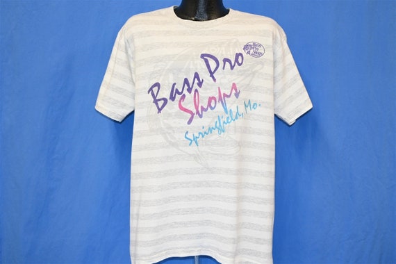 90s Bass Pro Shops Springfield Missouri Fishing Striped T-Shirt Large