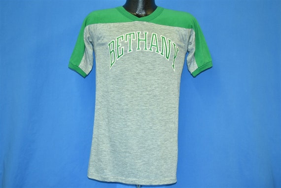 70s Bethany Beach Gray Green Ringer V-Neck Jersey… - image 2