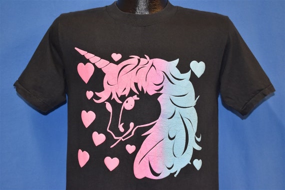 80s Unicorn Love Hearts Puffy Paint t-shirt Medium - image 1