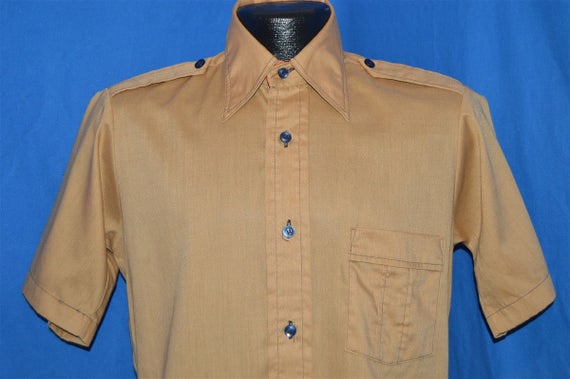70s Brown Big Collar Shirt Small