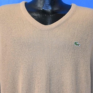 60s Izod Lacoste V-Neck Brown Embroidered Crocodile Emblem Pullover Sweater Extra Large
