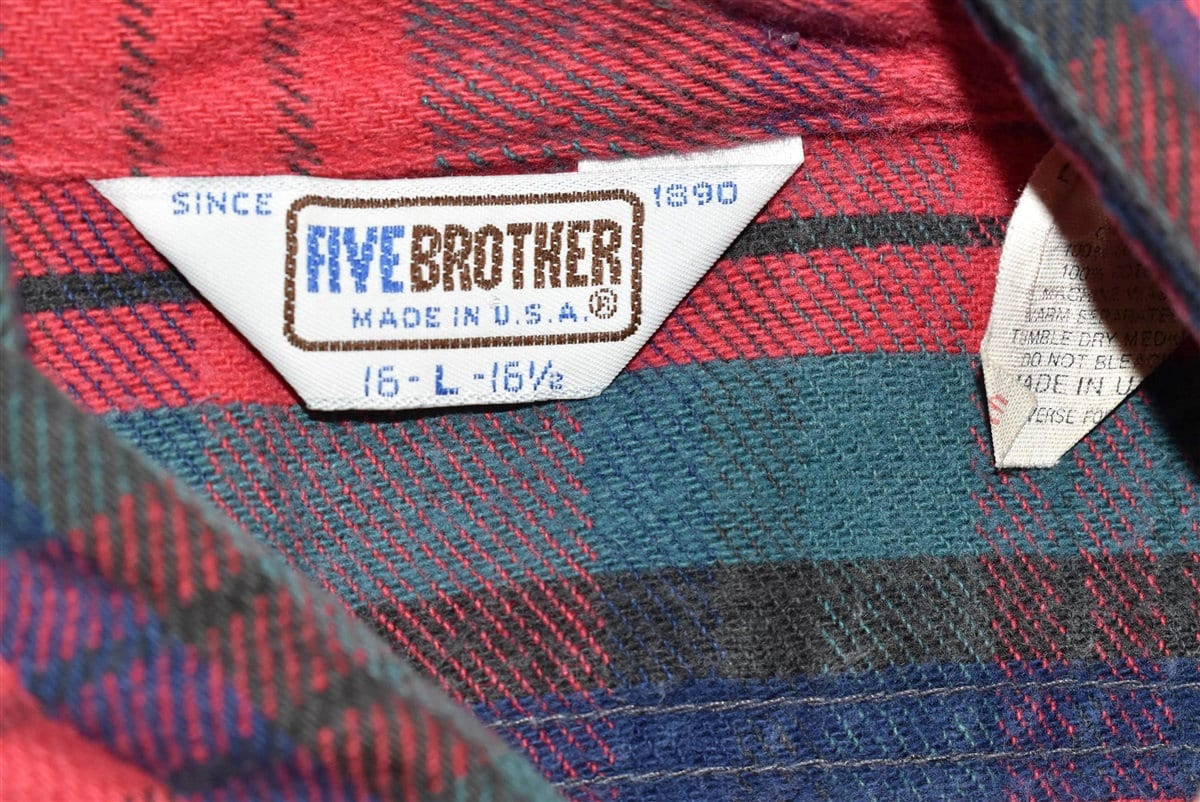80s Five Brother Flannel Red Green Black Plaid Workwear