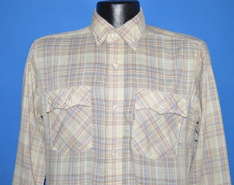 80s Levis Brown Blue Plaid Shirt Medium