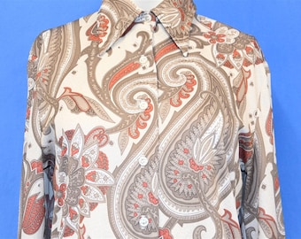 Chemise boutonnée disco à gros col en polyester Devon années 70 pour femme, taille moyenne