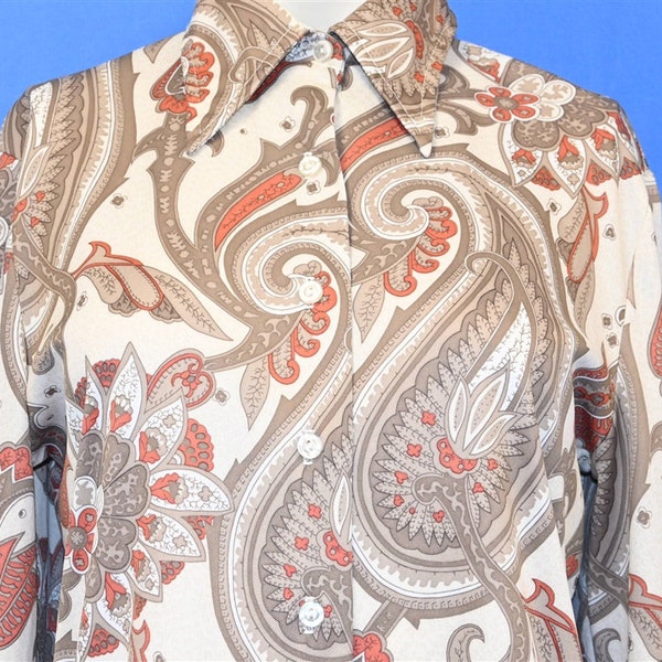 70s Devon Paisley Polyester Big Collar Disco Button Down Shirt Women's Medium