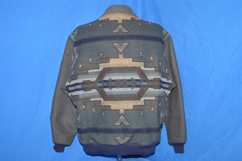 90s Pendleton Gray Native American Geometric Bomber Wool Jacket Medium Vintage