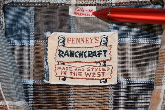 50s Penney's Ranchcraft Brown Gray Checkered Western Cowboy