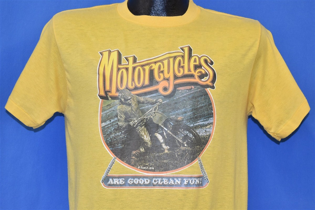 70s Motorcycles Are Good Clean Fun Roach Iron on 1976 Biker T