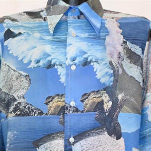 70s Quintessa Ocean Wave Sky Landscape Polyester Disco Shirt Medium