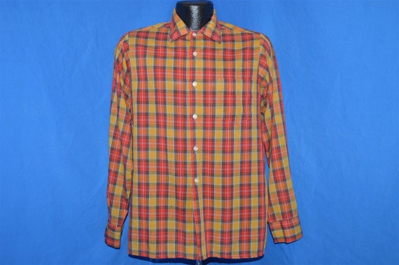 60s Sears Put On Shop Yellow Red Plaid Shirt Yout… - image 2