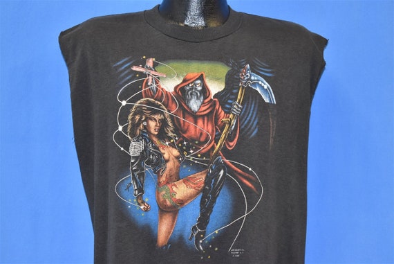 80s 3D Emblem Biker Reaper Pinup 1989 Just Brass Sleeveless Cut T-shirt  Extra Large -  Canada