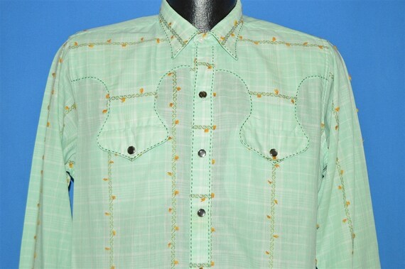 50s Rockmount Green Floral Cowboy Shirt Large - image 1