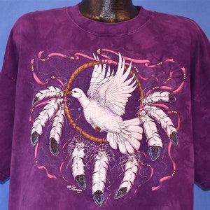 90s White Dove Flying Dreamcatcher Native Bird Acid Wash Rag Tops t-shirt XXL