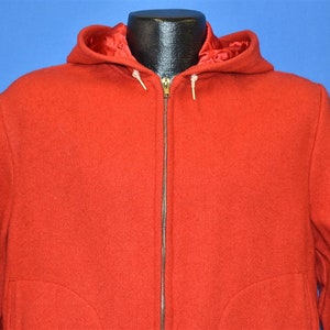 50s Igloo Red Wool Hooded Winter Zipper Front Jacket Medium Vintage